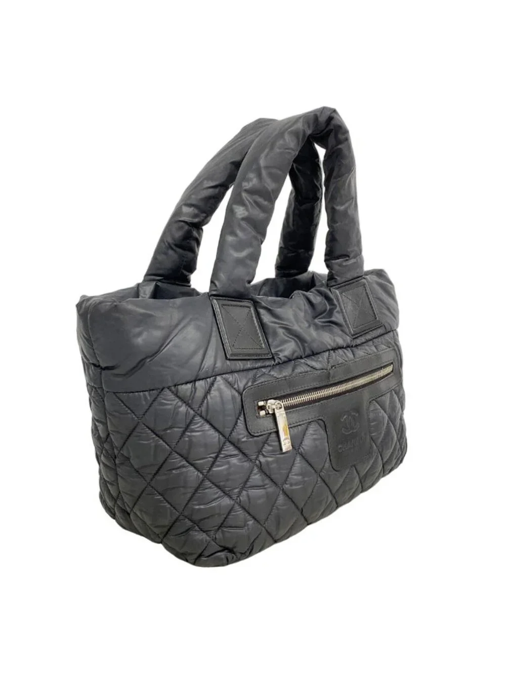 Chanel Tote Coco Cocoon Nylon Black Silver